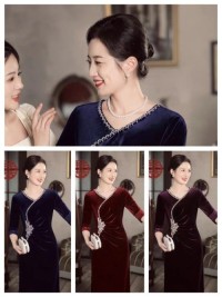 Velvet Mom Evening Dress Noble Young Banquet Cheongsam Skirt